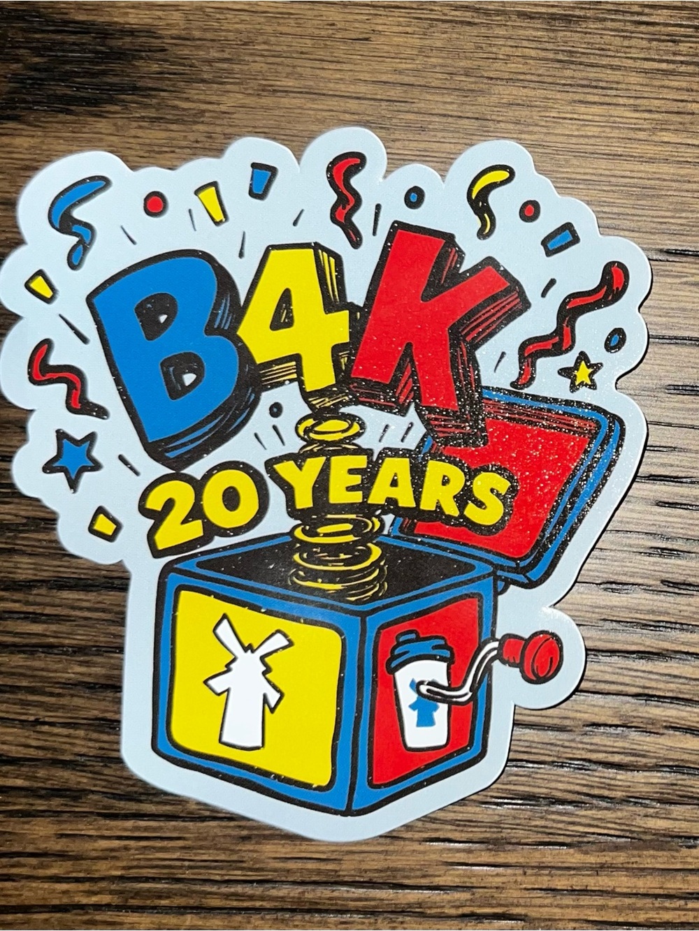 Dutch Bros 20 Years Sticker - Blue Red Yellow Celebration 2026